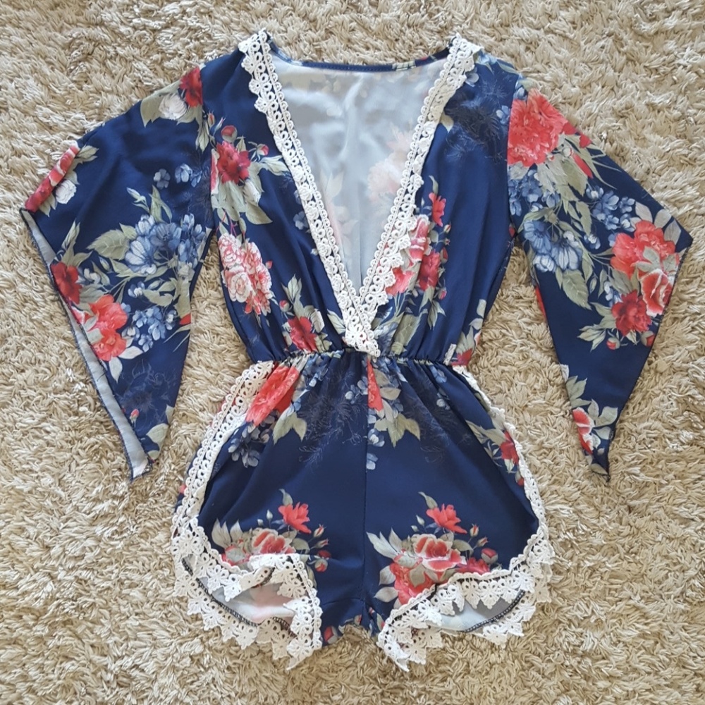 Deep V Floral Romper